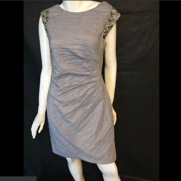 NEW $168 Eliza J Embellished Taffeta Sheath‎ Dress in Silver/Grey [SZ 12 ] - Picture 7 of 8